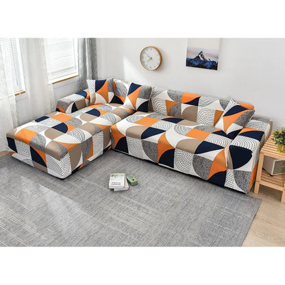 Stretch Sofa Cover - Printed Elastic Slipcover for L-Shaped Corner Couch, Living Room 1/2/3/4 Seat Protector