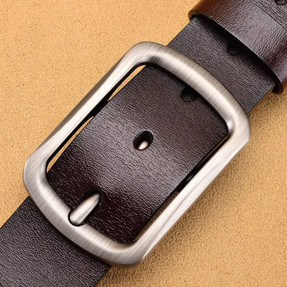 Genuine Leather Men's Belt - High Quality Cowhide Buckle Jeans Belt Casual Business Cowboy Waistband Fashion Accessory