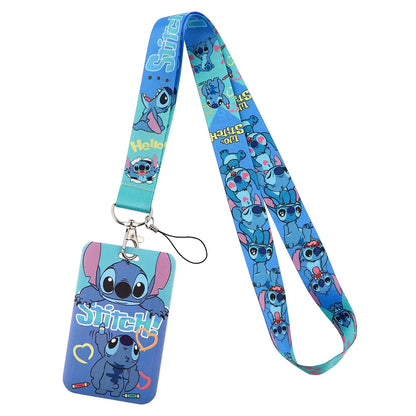 Lilo & Stitch Cute Couples Lanyard – Keychain, ID Badge Holder & Phone Strap with Card Cover Charm Accessories