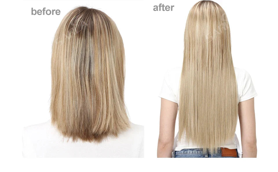 Synthetic U-Part Clip-in Hair Extensions – Long, Straight, Thick Blonde Hairpieces (16, 20, 24 Inch)