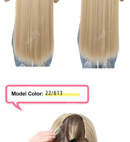 Synthetic U-Part Clip-in Hair Extensions – Long, Straight, Thick Blonde Hairpieces (16, 20, 24 Inch)