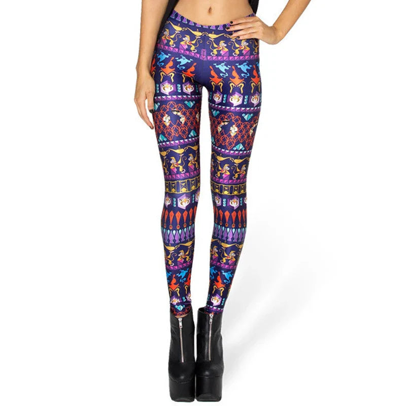 Women Summer Cartoon Print Leggings – Mermaid Galaxy Animal Donald Duck High Waist Stretch Slim Fit Milk Silk Pants L-1467