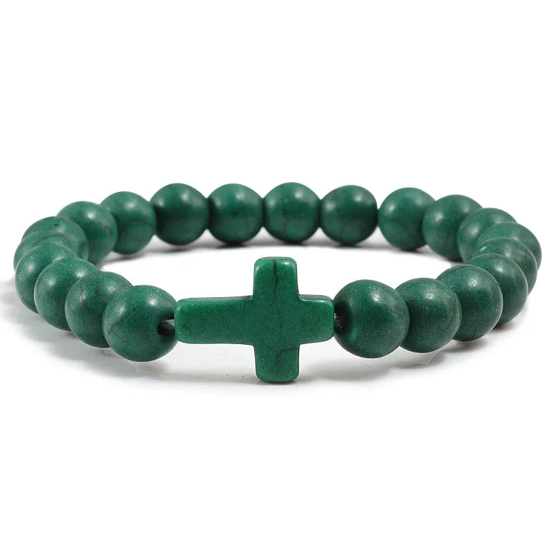 Natural Stone Cross Bracelet - Black Lava Matte Beaded Jewelry for Men & Women Prayer, Fitness & Gift
