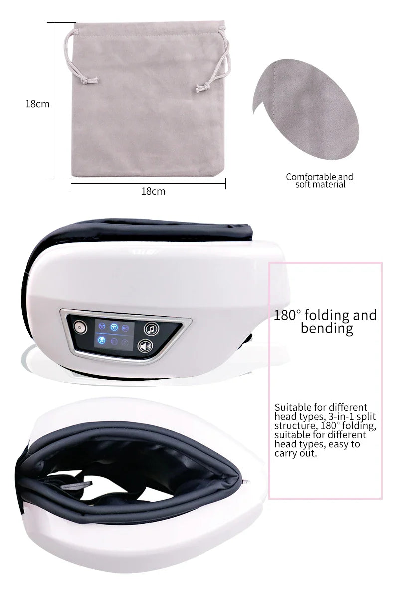 Eye Massage Instrument - Vibration, Airbag Pressure & Hot Compress Eye Massager with Bluetooth Music, Foldable for Fatigue Relief