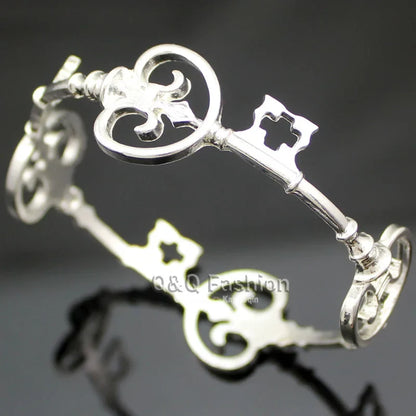 Vintage Skeleton Key Cross Bangle - Victorian Gothic Unisex Cuff Bracelet