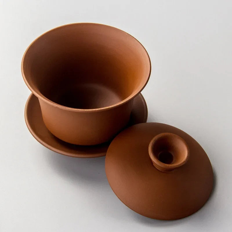 Purple Clay Gaiwan Tea Set - Elegant Teaware Lidded Bowl Cup and Saucer for Traditional Tea Brewing