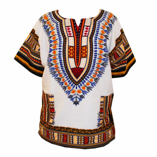 African Dashiki Cotton T-Shirt - Traditional Printed Unisex Fashion Top with Vibrant Ethnic Style Design