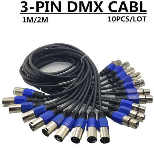 DMX512 3-Pin Stage Lighting Cable - 1M & 2M Signal Cable for LED PAR Lights and DJ Equipment