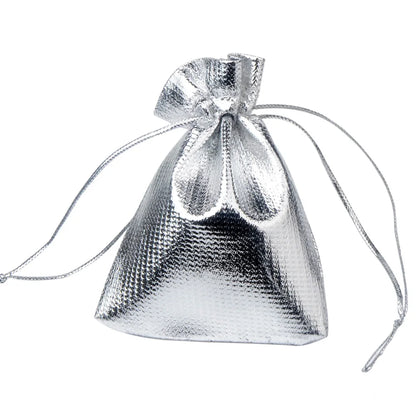 25-Piece Gold Foil Drawstring Storage Bags - Jewelry Packing Pouches for Wedding Gifts, Available in 7x9cm, 9x12cm, and 10x15cm
