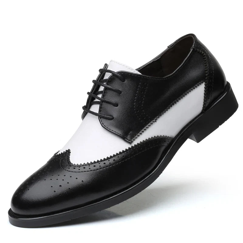 Men's Black & White Leather Oxford Shoes - Elegant British Style Wedding & Formal Party Dress Shoes