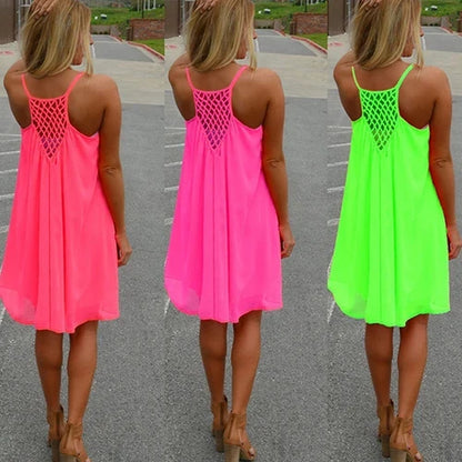 Women’s Summer Backless Beach Dress - Sexy Sleeveless Strap Casual Evening Party Outfit