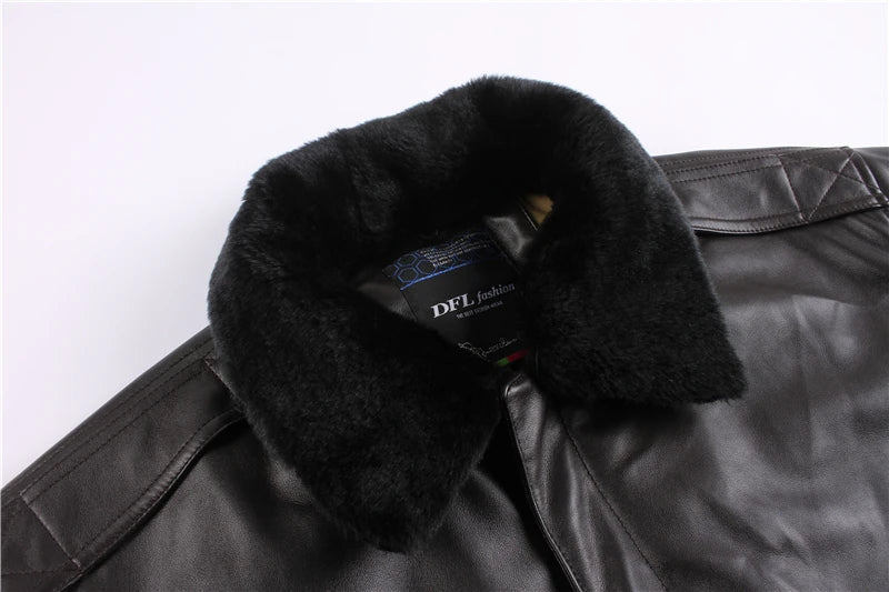 2025 Vintage A2 Leather Jacket for Men - Removable Fur Collar Padded Flight Motorcycle Bomber Coat