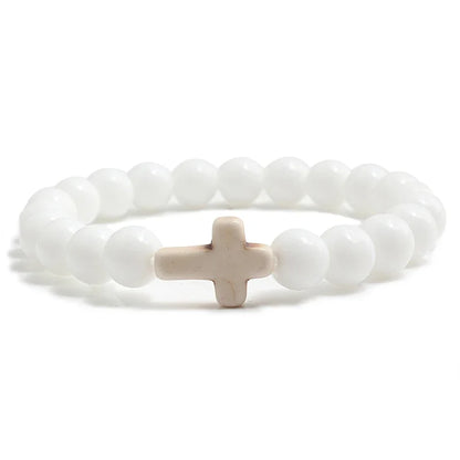 Natural Stone Cross Bracelet - Black Lava Matte Beaded Jewelry for Men & Women Prayer, Fitness & Gift