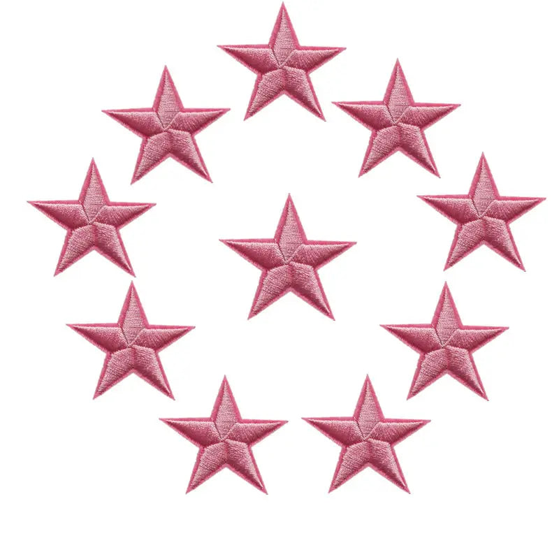 10pcs Star Embroidered Iron-On Patches – Gold Silver Red Blue Pink DIY Applique Badges for Clothes & Craft Decoration