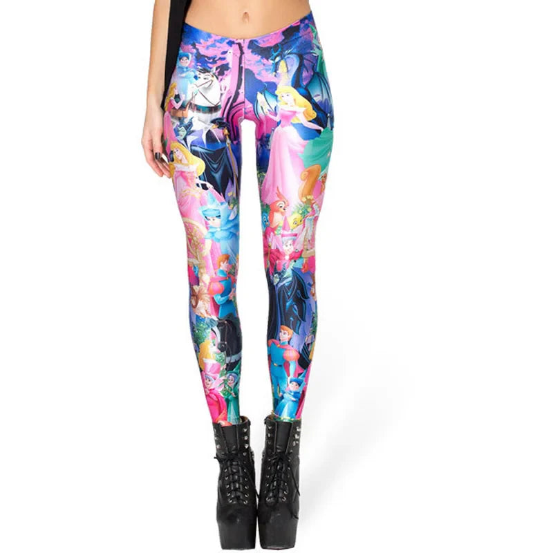 Women Summer Cartoon Print Leggings – Mermaid Galaxy Animal Donald Duck High Waist Stretch Slim Fit Milk Silk Pants L-1467