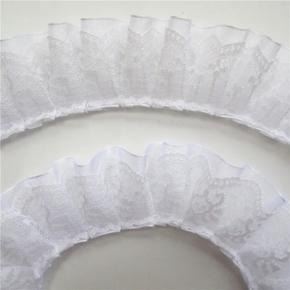 2 Yard Pleated Organza Lace Trim - 4cm Double Layer Ribbon for Sewing, Doll Clothes & Wedding Decor