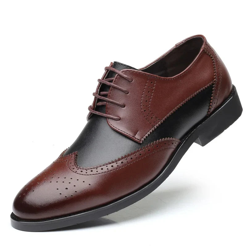 Men's Black & White Leather Oxford Shoes - Elegant British Style Wedding & Formal Party Dress Shoes