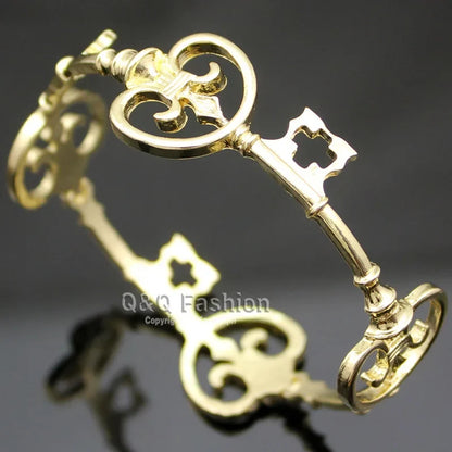 Vintage Skeleton Key Cross Bangle - Victorian Gothic Unisex Cuff Bracelet