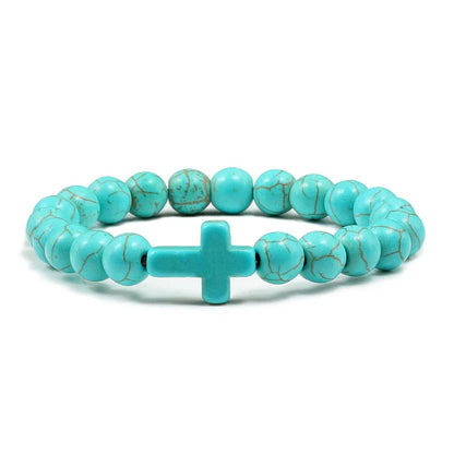 Natural Stone Cross Bracelet - Black Lava Matte Beaded Jewelry for Men & Women Prayer, Fitness & Gift