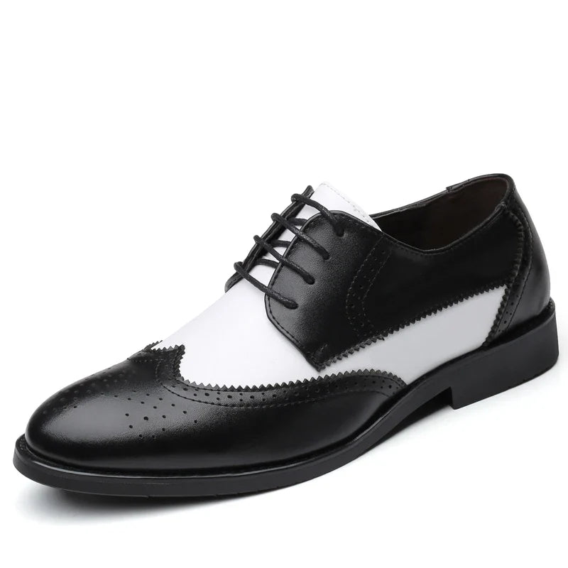 Men's Black & White Leather Oxford Shoes - Elegant British Style Wedding & Formal Party Dress Shoes