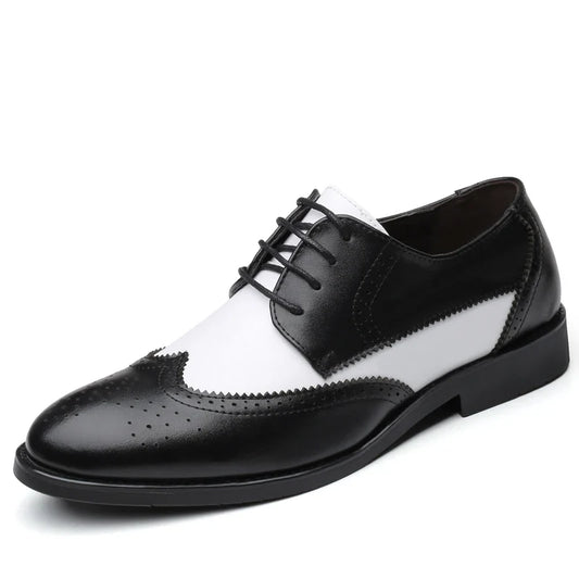 Men's Black & White Leather Oxford Shoes - Elegant British Style Wedding & Formal Party Dress Shoes