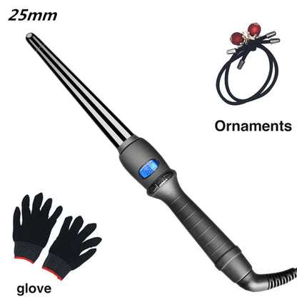 LCD Conical Curling Iron: Ceramic Glaze Pear Flower Cone Electric Hair Curler for Beautifully Curled Hairstyles