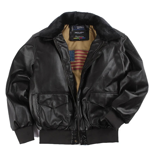 2025 Vintage A2 Leather Jacket for Men - Removable Fur Collar Padded Flight Motorcycle Bomber Coat