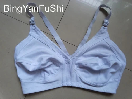 Women's White Cotton Bra - Large Bust C-F Cup Push-Up Seamless Lace Comfort Bra