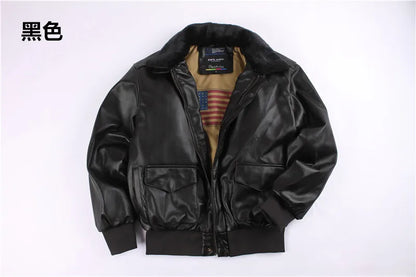 2025 Vintage A2 Leather Jacket for Men - Removable Fur Collar Padded Flight Motorcycle Bomber Coat