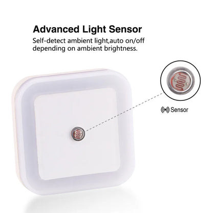 Mini Wireless Sensor LED Night Light – EU/US Plug, Square Design, Ideal for Baby, Children, Living Room, Bedroom, and Corridor