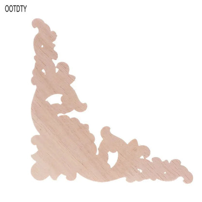 4pcs Wood Carved Corner Applique - Unpainted Furniture Cabinet Frame Decorative Onlay 12x12cm