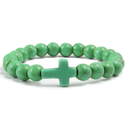 Natural Stone Cross Bracelet - Black Lava Matte Beaded Jewelry for Men & Women Prayer, Fitness & Gift