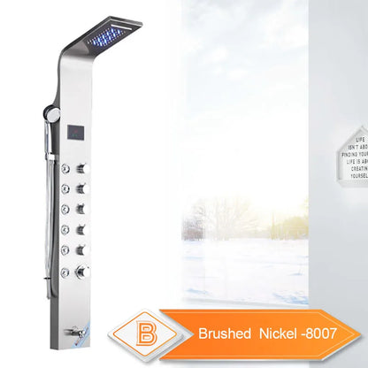 LED Waterfall Shower Panel System - Black In-Wall Rain Shower with Spa Massage Sprayer & Bidet Tap