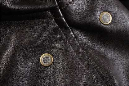 2025 Vintage A2 Leather Jacket for Men - Removable Fur Collar Padded Flight Motorcycle Bomber Coat