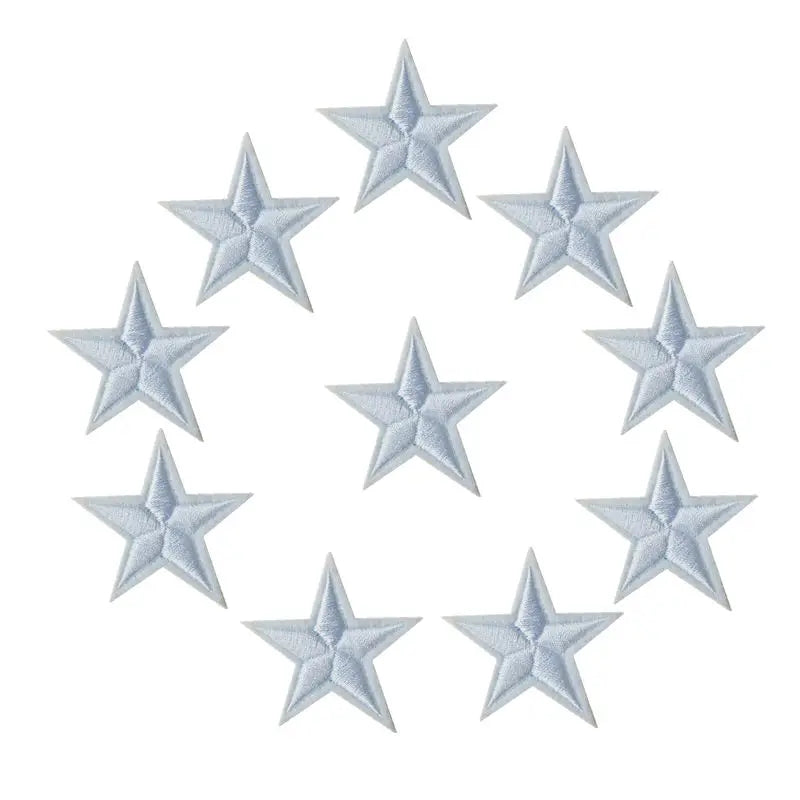 10pcs Star Embroidered Iron-On Patches – Gold Silver Red Blue Pink DIY Applique Badges for Clothes & Craft Decoration