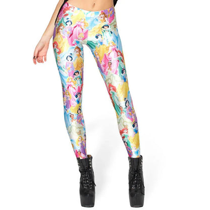 Women Summer Cartoon Print Leggings – Mermaid Galaxy Animal Donald Duck High Waist Stretch Slim Fit Milk Silk Pants L-1467