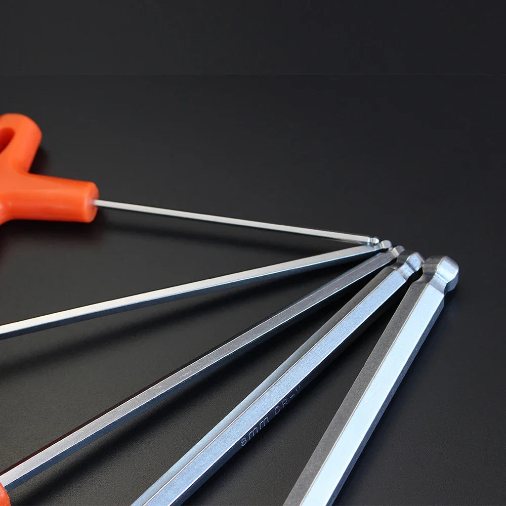 Hex Key Allen Wrench Adapter Set - Chrome Vanadium Steel Ball And Flat Head Hand Tool