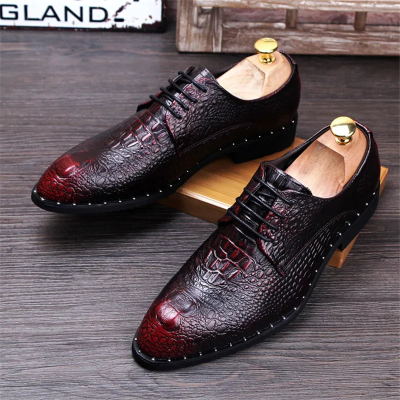 Men's Crocodile Leather Oxford Shoes - Lace-Up Business, Wedding & Party Dress Shoes
