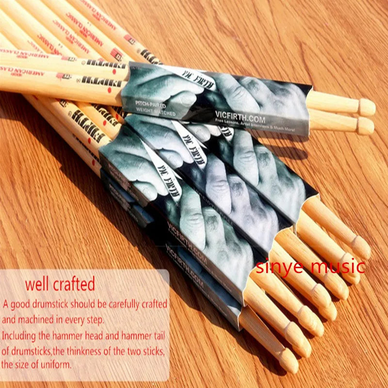Professional Hickory Wood Drum Sticks Pair – 5A / 5B / 7A Drumsticks for Acoustic or Electronic Drums