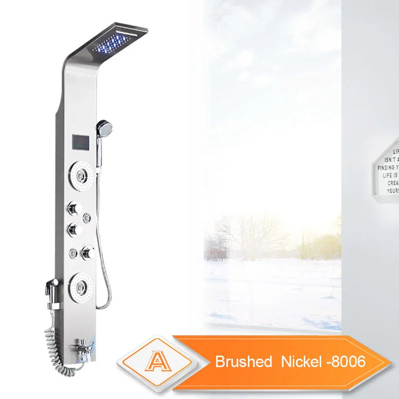 LED Waterfall Shower Panel System - Black In-Wall Rain Shower with Spa Massage Sprayer & Bidet Tap