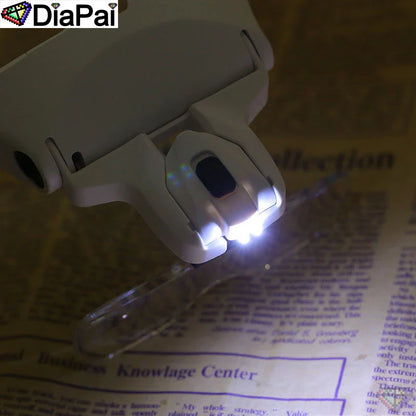 DIAPAI Adjustable 5-Lens Loupe Headband Magnifier with LED Light – Diamond Painting Embroidery Glasses