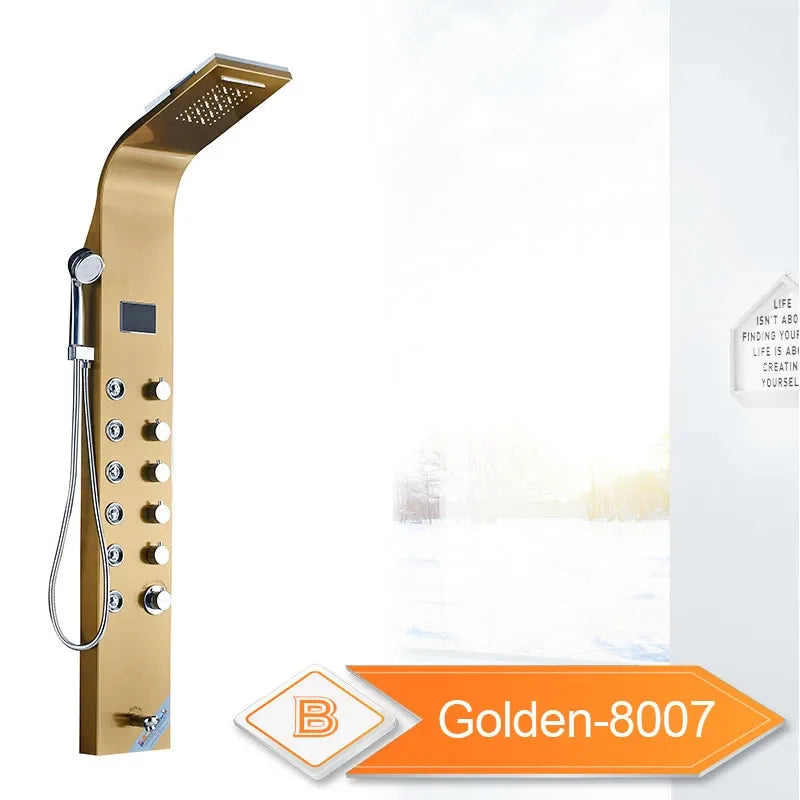 LED Waterfall Shower Panel System - Black In-Wall Rain Shower with Spa Massage Sprayer & Bidet Tap