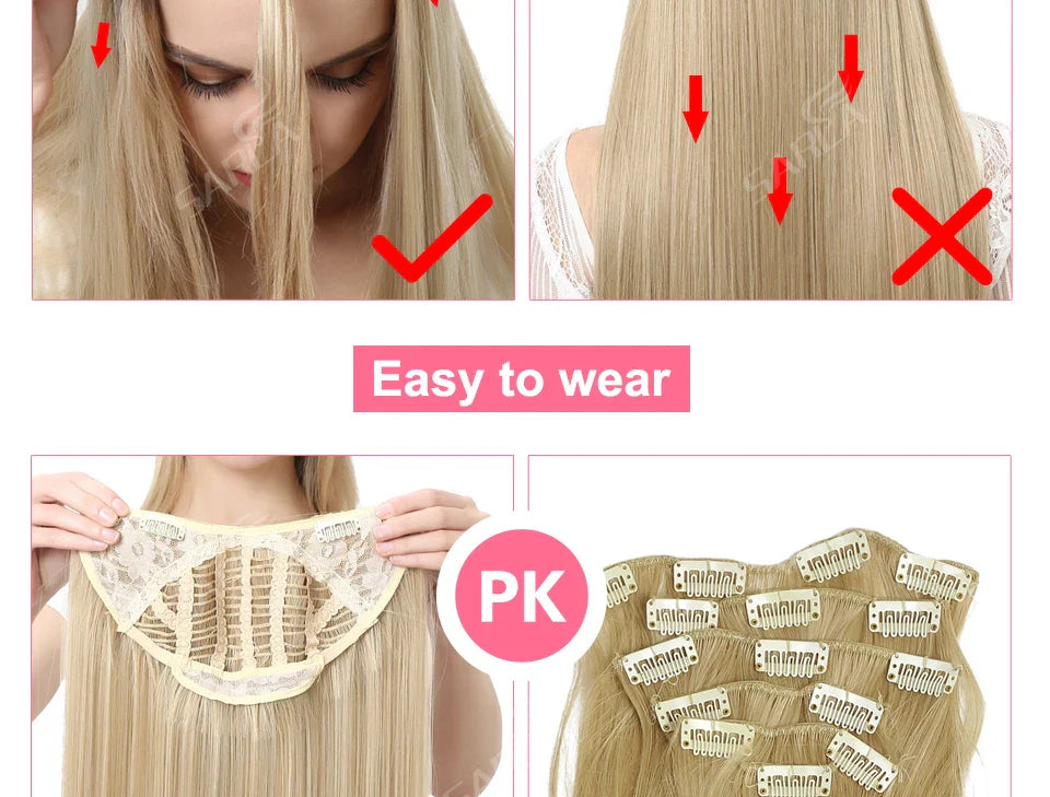 Synthetic U-Part Clip-in Hair Extensions – Long, Straight, Thick Blonde Hairpieces (16, 20, 24 Inch)