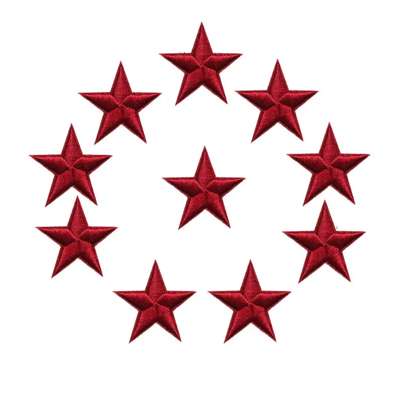 10pcs Star Embroidered Iron-On Patches – Gold Silver Red Blue Pink DIY Applique Badges for Clothes & Craft Decoration