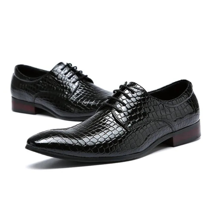 Men’s Snakeskin Grain Leather Oxford Shoes - Lace-Up Wedding, Business and Office Dress Shoes Size 38-48