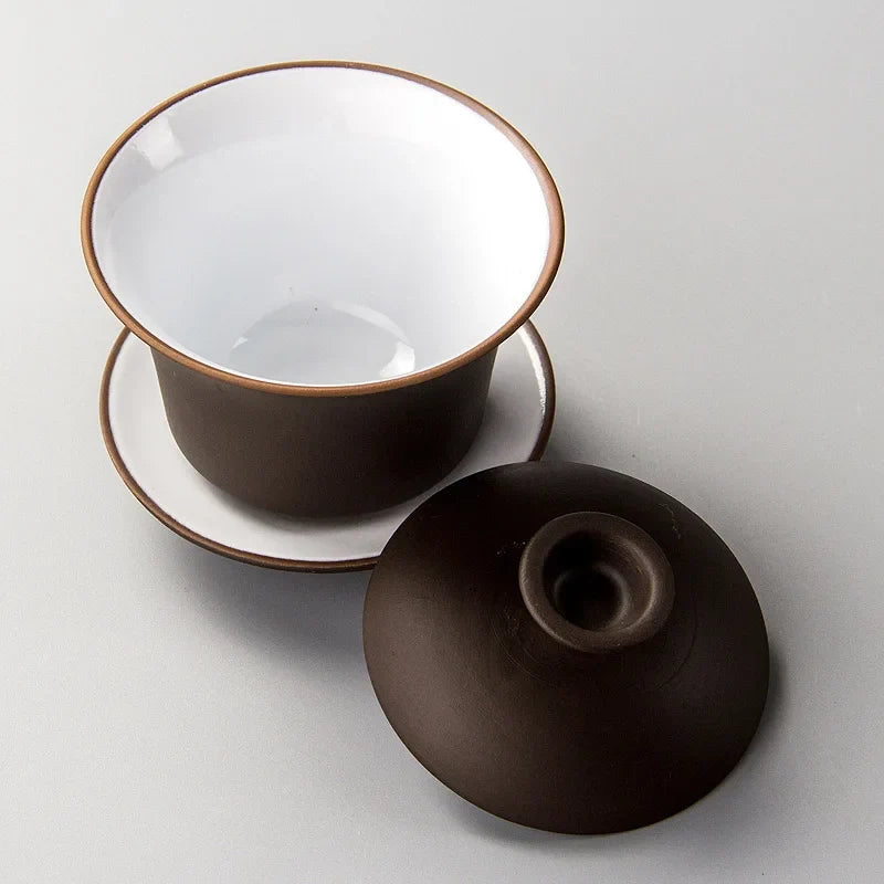 Purple Clay Gaiwan Tea Set - Elegant Teaware Lidded Bowl Cup and Saucer for Traditional Tea Brewing