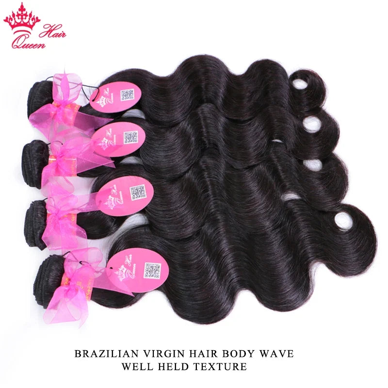 Queen Body Wave Raw Human Hair Bundles - Unprocessed 100% Natural Hair Extensions Weave 1-4pcs