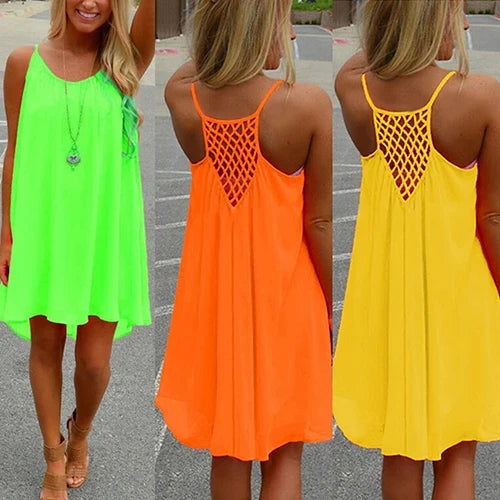 Women’s Summer Backless Beach Dress - Sexy Sleeveless Strap Casual Evening Party Outfit
