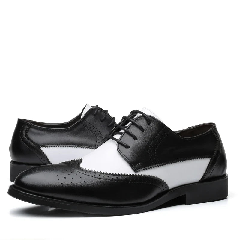 Men's Black & White Leather Oxford Shoes - Elegant British Style Wedding & Formal Party Dress Shoes