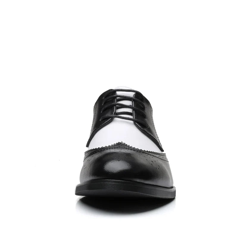 Men's Black & White Leather Oxford Shoes - Elegant British Style Wedding & Formal Party Dress Shoes
